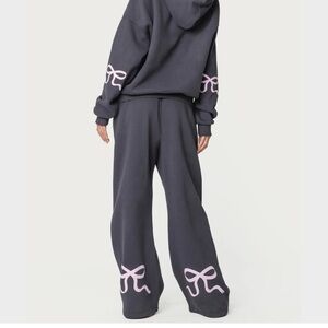 Edikted Charcoal Joggers with Pink Bow Accents